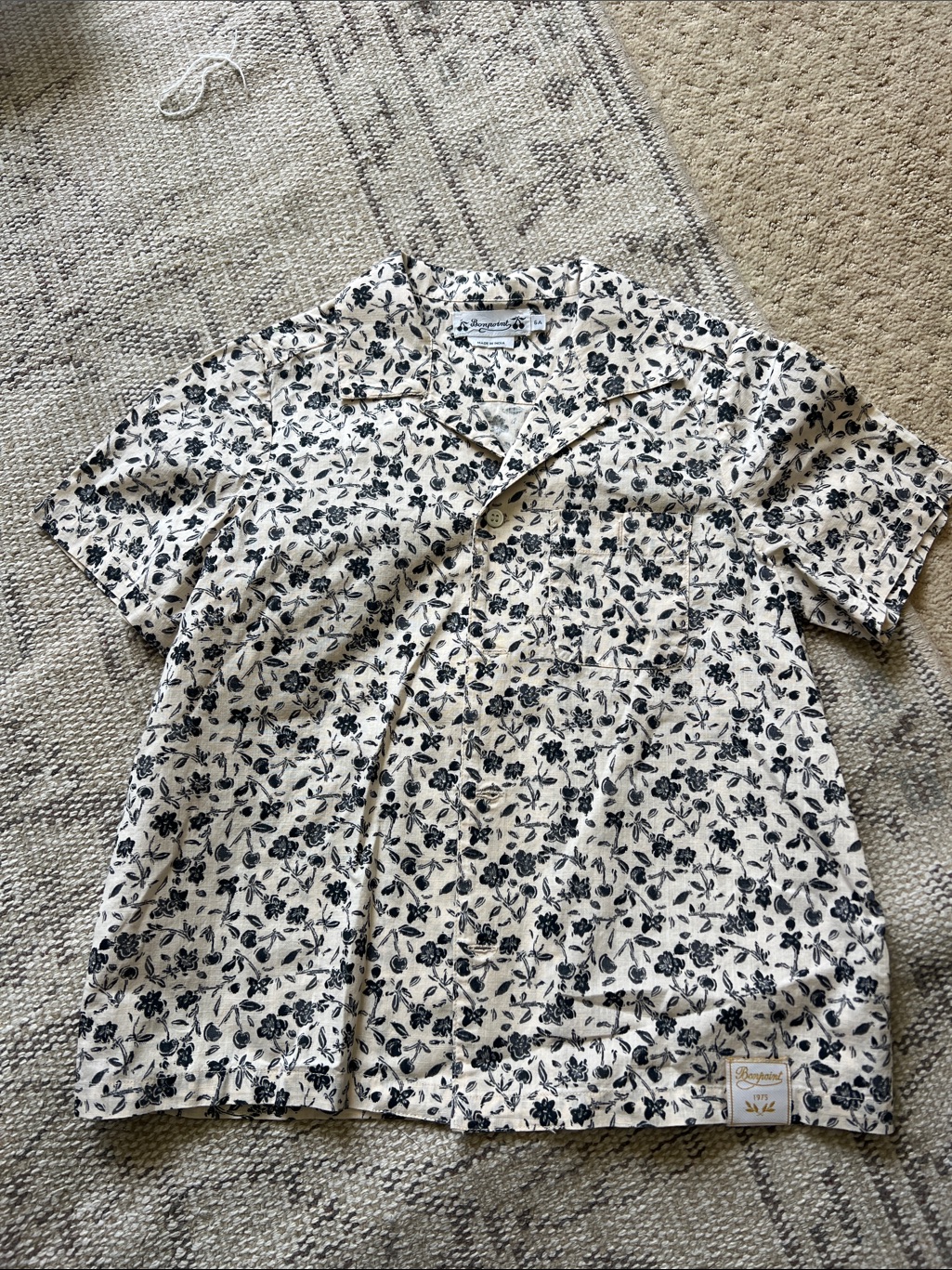 Bonpoint Cream And Black Floral Button-Down Shirt